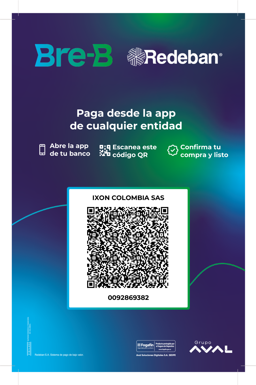 Código QR de pago de IXON Colombia SAS, llave 0092869382